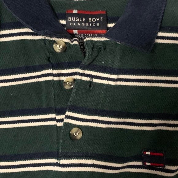 green navy blue and white striped rugby buttoned polo - Picture 3 of 4